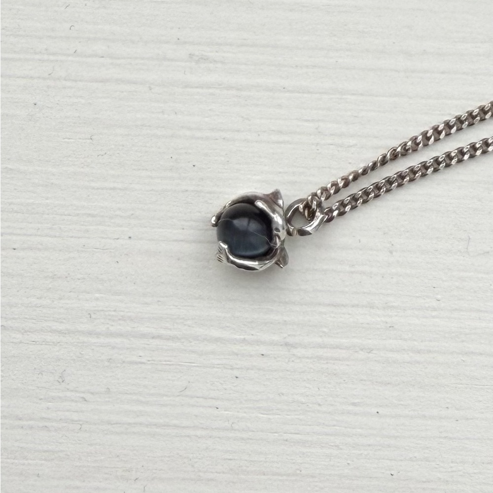 Sterling Silver Dolphin Wrapped Onyx Pendant Necklace - Silver